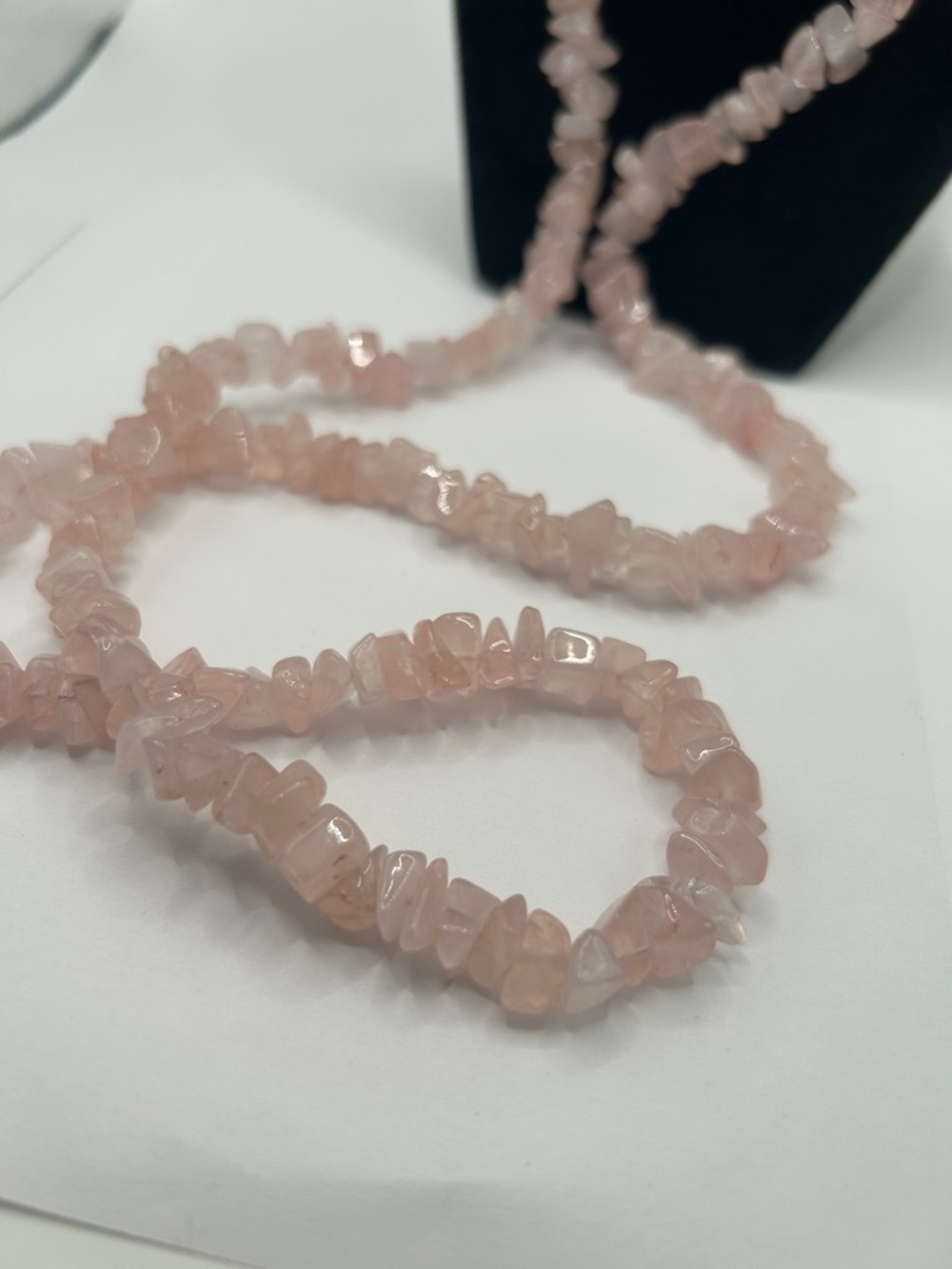 Vintage Pink Rose Quartz stone Necklace 34” Unisex Jewelry - Picture 4 of 14
